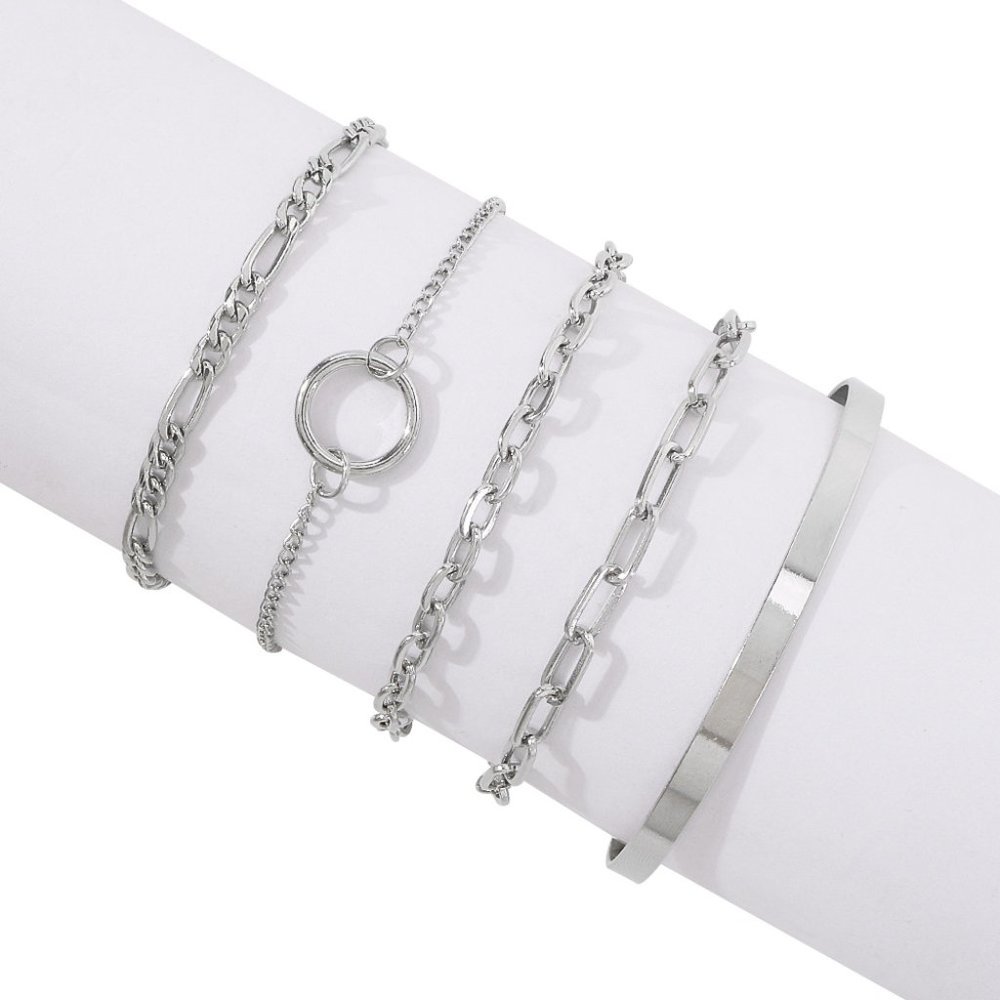 5pcs Silver Bracelet Set